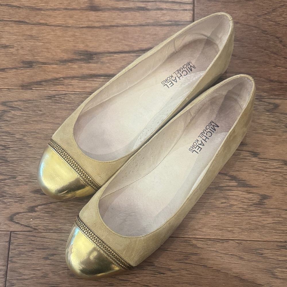 Michael Kors Tan and Gold Flats